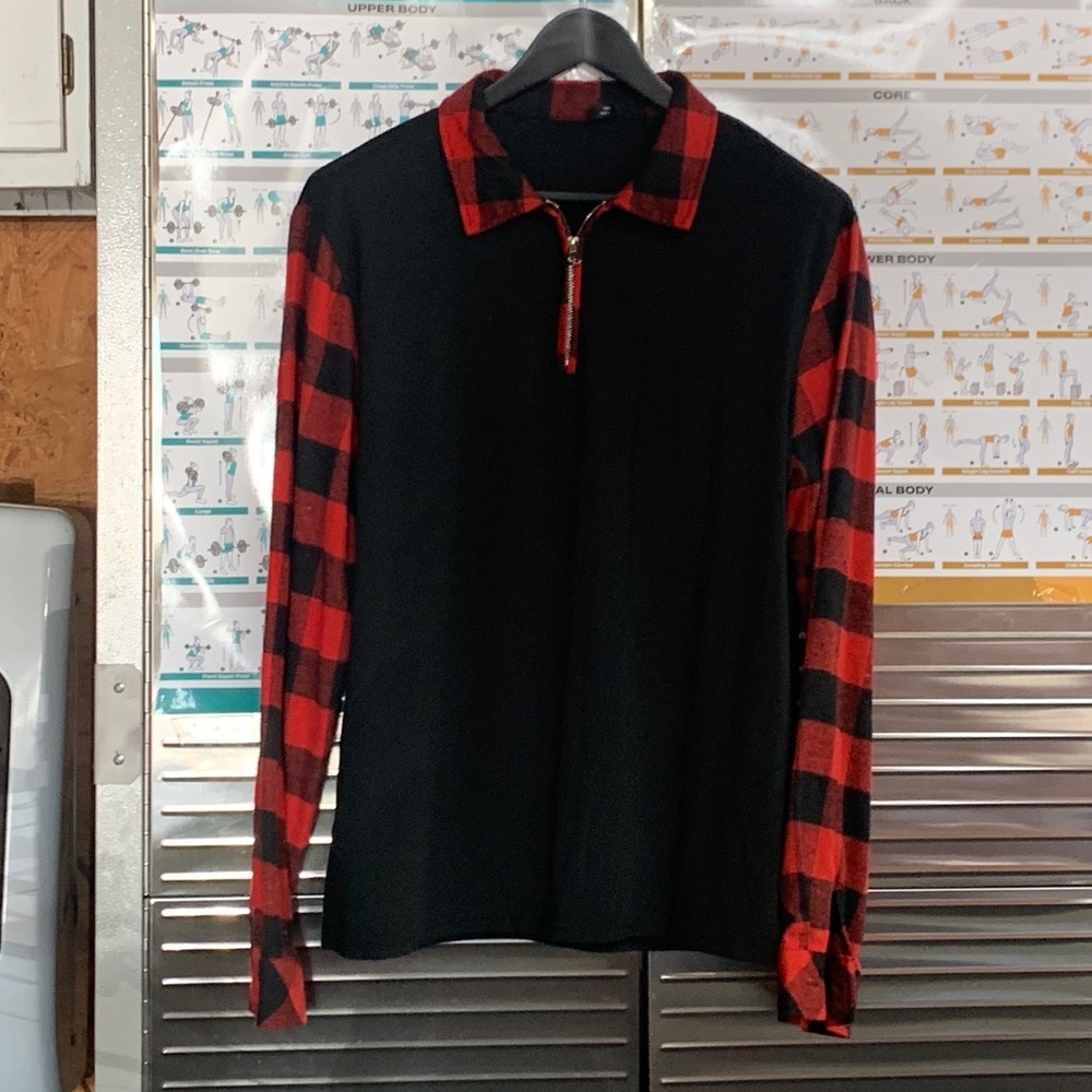 SHEIN - Ladies L. Red. Black. PLAID. Quarter zip